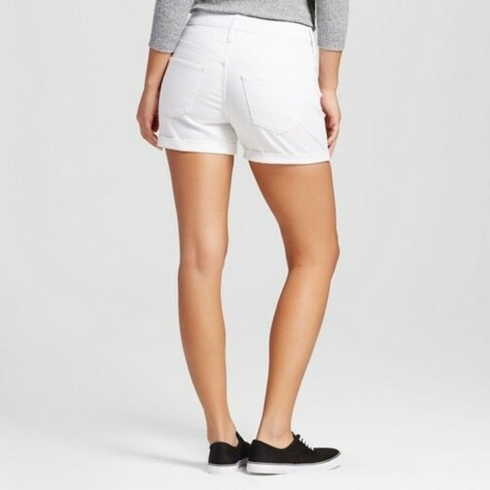 High rise midi white denim shorts